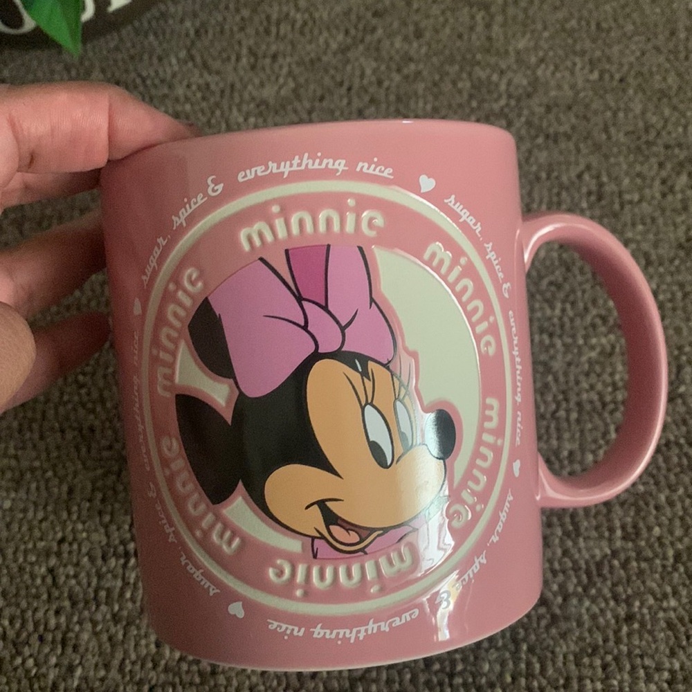 Disney Parks Exclusive Minnie Mouse Glass Beaded Ceramic Pink Quotes Coffee Mug